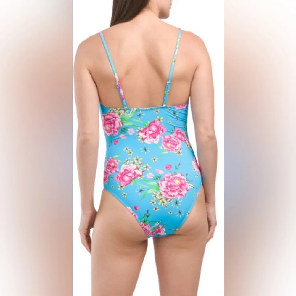 Betsey Johnson Blue Floral One Piece Swimsuit - Picture 5 of 11